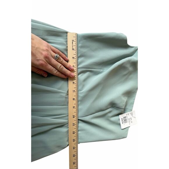 NEW David’s Bridal Chiffon One Shoulder Maxi Dress with Cascade Size 4 Green Dus - Picture 6 of 10